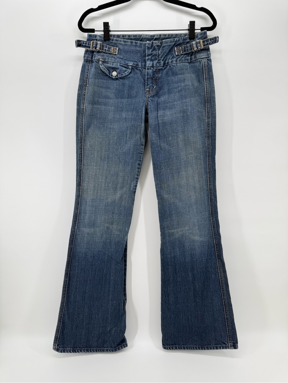 7 For All Mankind y2k flare Jeans Long Low Rise Western Cowgirl Blue Wash